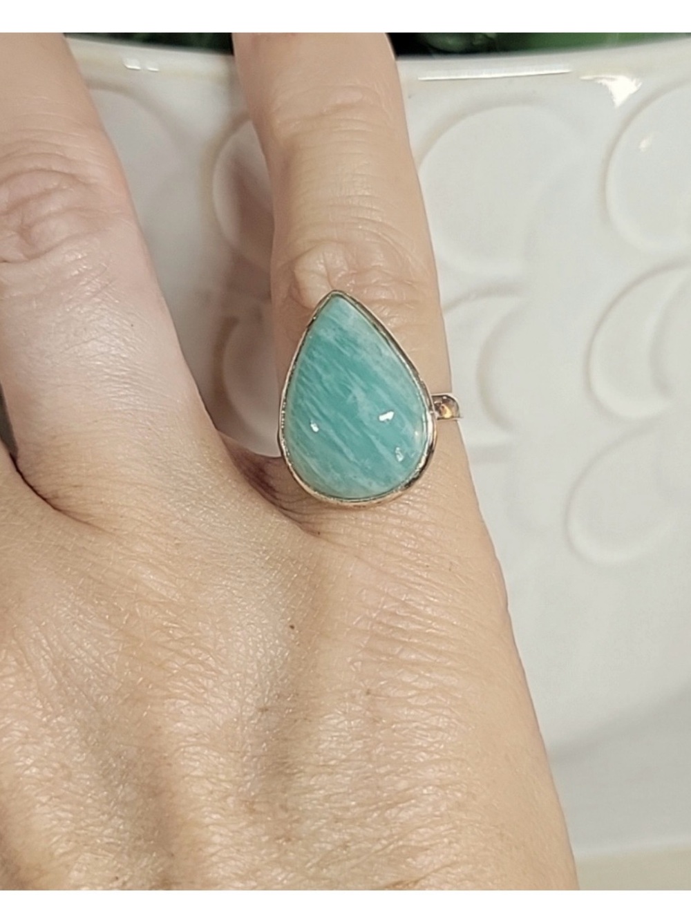 AMAZONITE TEARDROP RING. Sterling Silver.